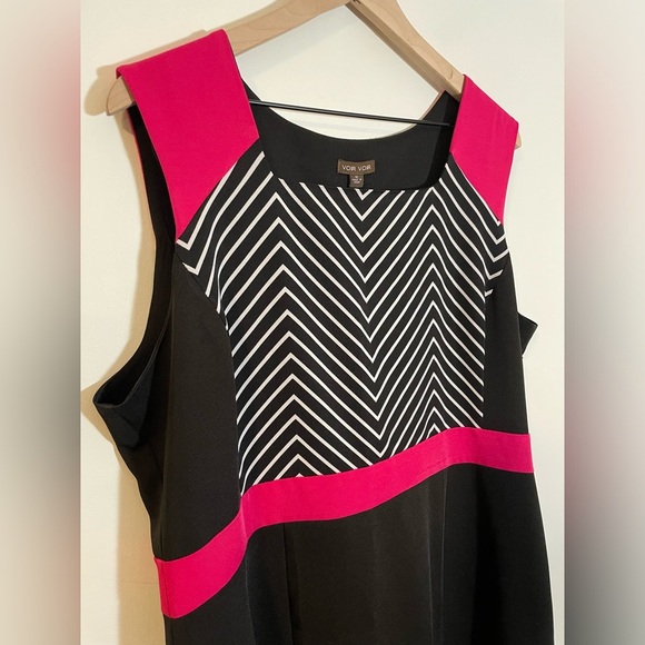 VOIR VOIR Pink Chevron Black & White Sheath Dress Professional Career Size 16 - Picture 10 of 12